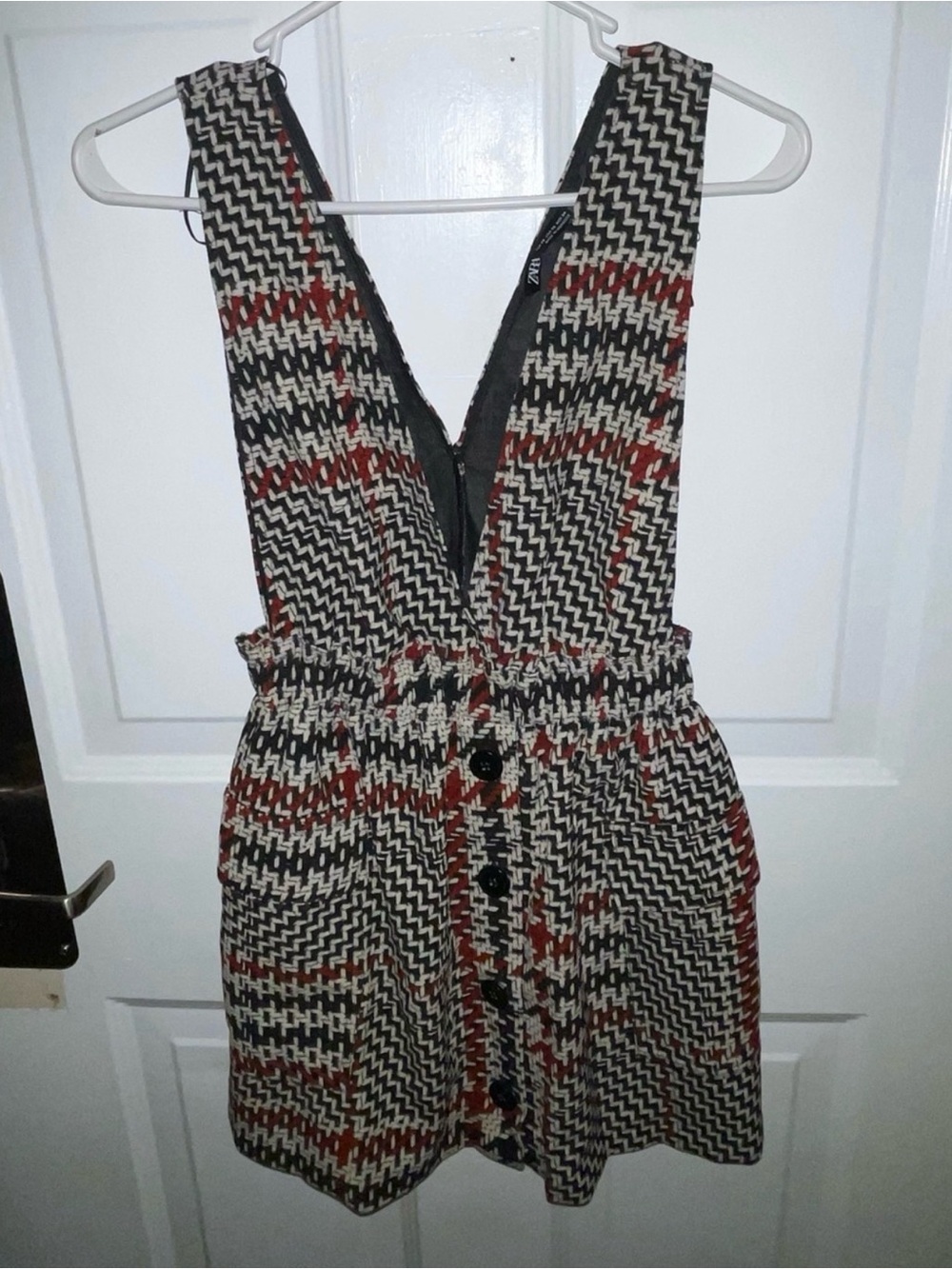Zara Black, Cream & Rust Plaid/Houndstooth Pinafore Dress - Size XS